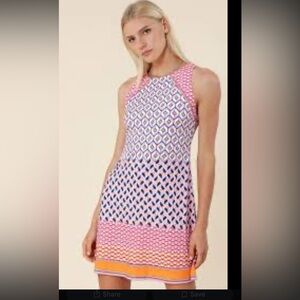 Large Hale Bob Pink and Blue Patterned Dress